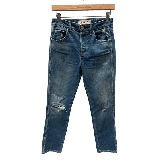 AMO Babe w/ hem denim jeans wash: thrifted with destroy size 26 - Picture 1 of 9